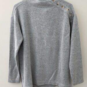 LOFT Gray Cowl Neck Sweater with Button Detail